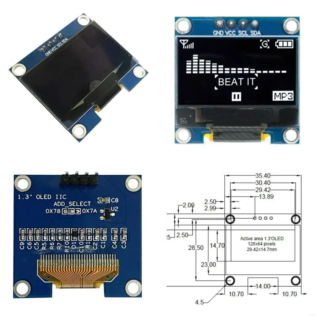  1.3inch Display LCD Module 128X64 Resolution SPI I2C White Blue Color Option