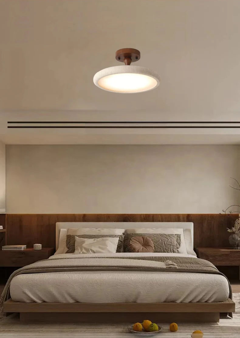 Dark Wood LED Ceiling Light Natural Stone Dimmable