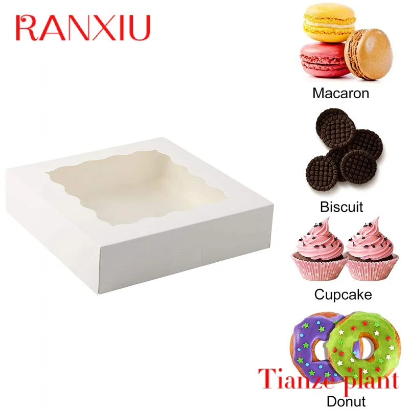 Caja de pan de papel con ventana transparente, embalaje de comida para llevar, fiesta de Picnic, venta al por mayor, tamaño personalizado, blanco