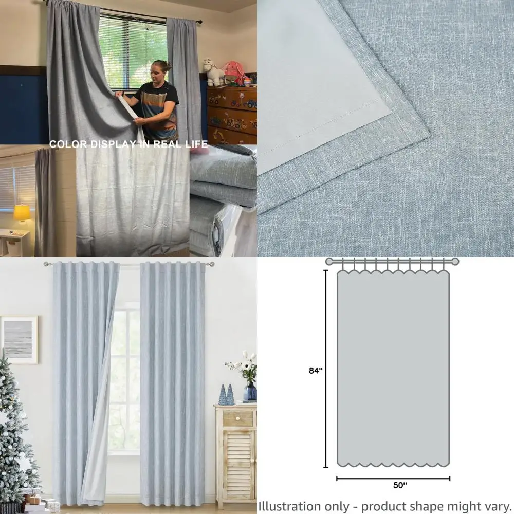 Grayish Blue 84 Full Blackout Insulated Curtains For Bedroom And Living Room - …