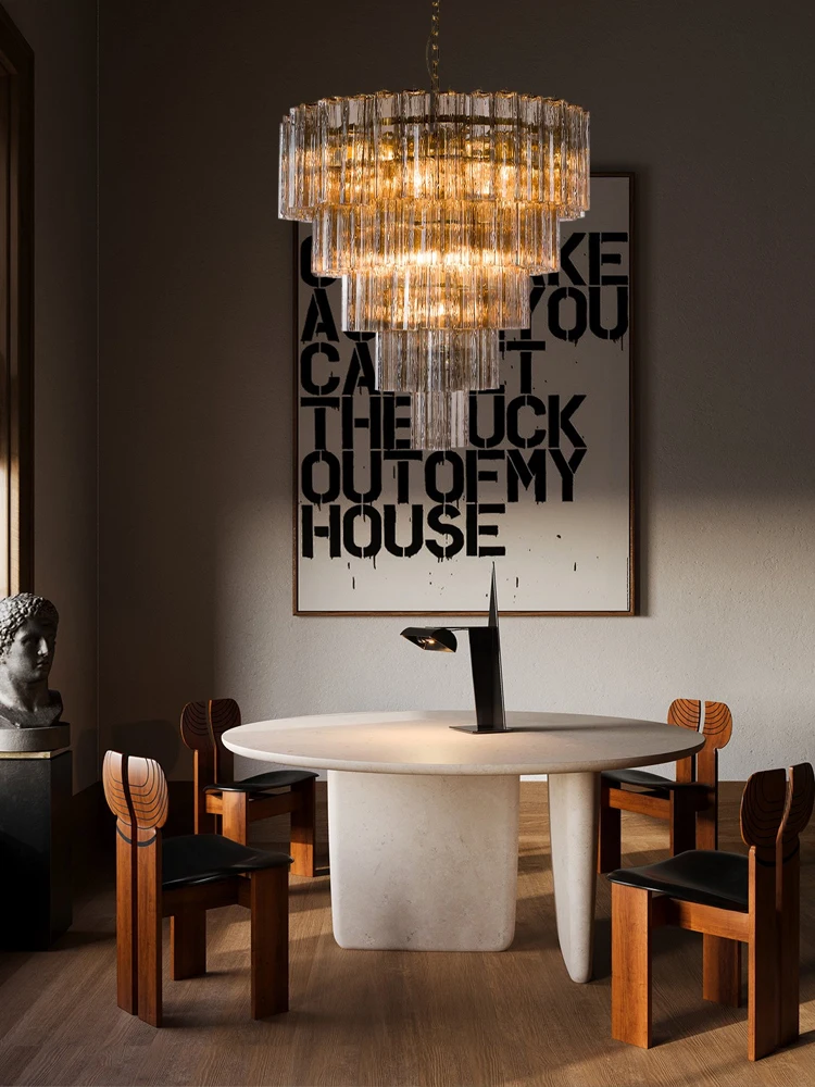 

Illuminate Your Kitchen Or Dining Room With Our LED Nurano Design Chandelier Linear 2-7 Layer Dimming Function Hanging Light