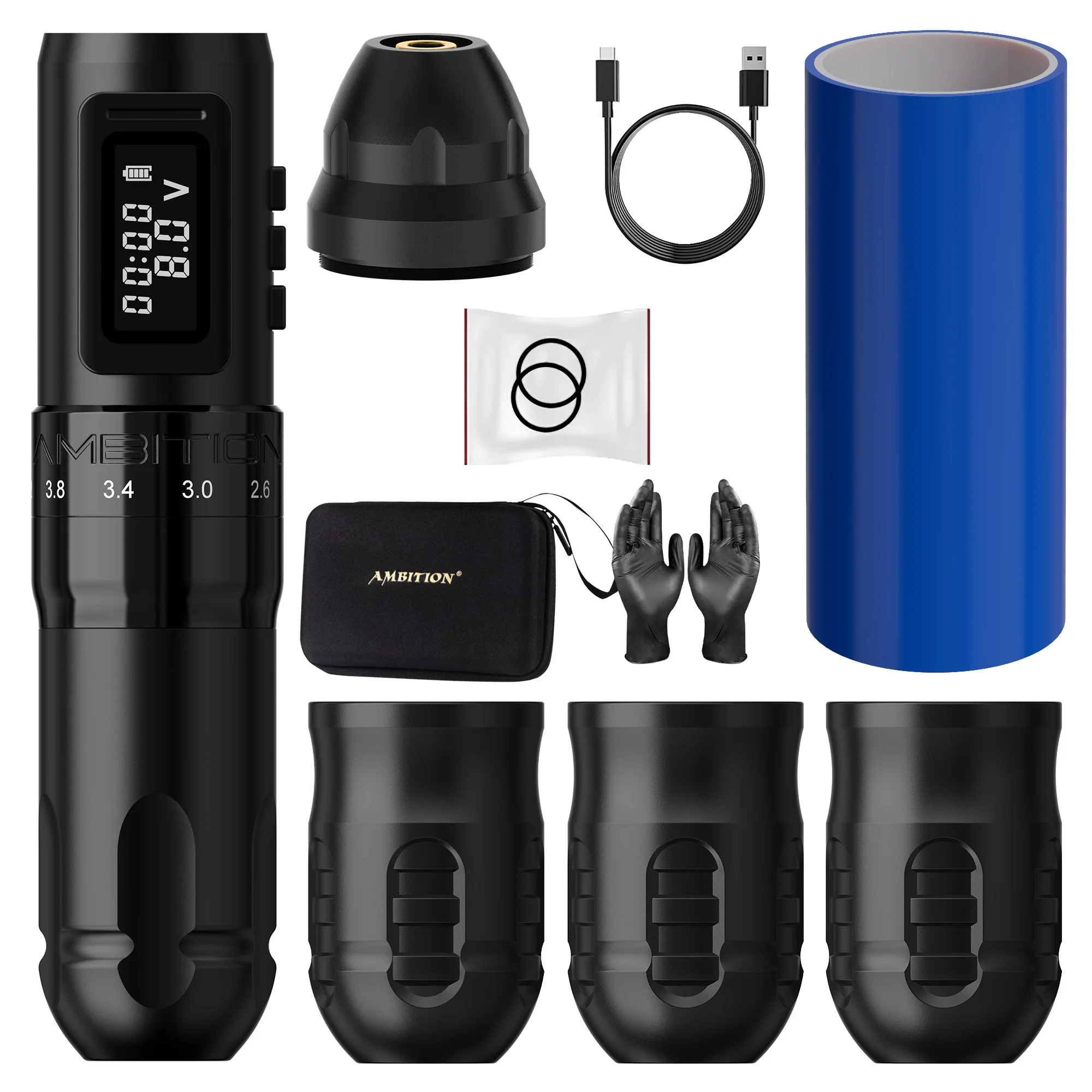Ambition MARS-U Verstelbare Slaglengte 2.0mm-4.0mm Professionele Draadloze Tattoo Machine Pen Cartridge 1800mAh Coreless Motor voor Tattoo Artiesten