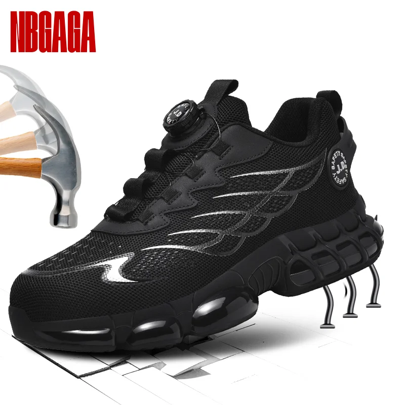 Professional Men's Steel Toe Safety Shoes with Rotating Buckle, Lightweight Breathable Mesh Industrial Construction Outdoor