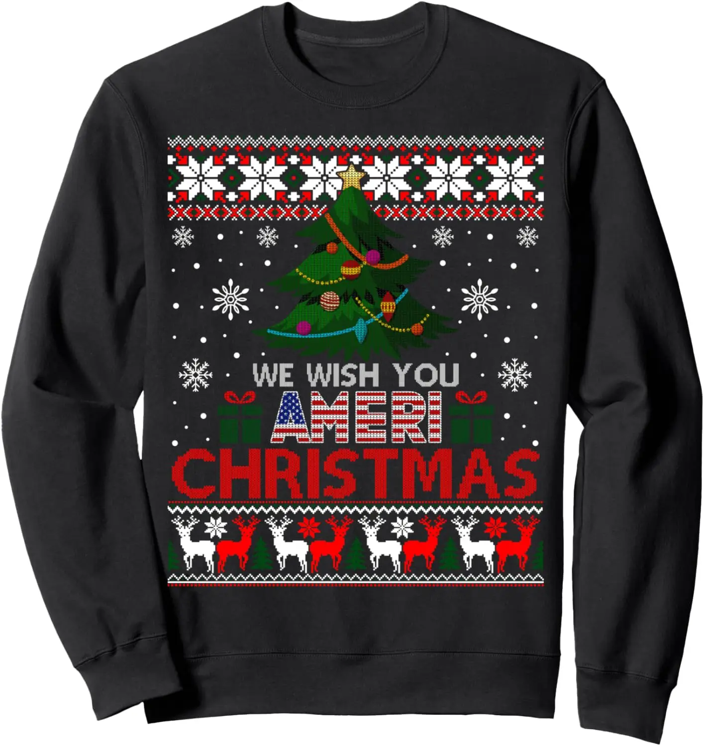 We Wish You Ameri Christmas American Flag Ugly Sweater Sweatshirt