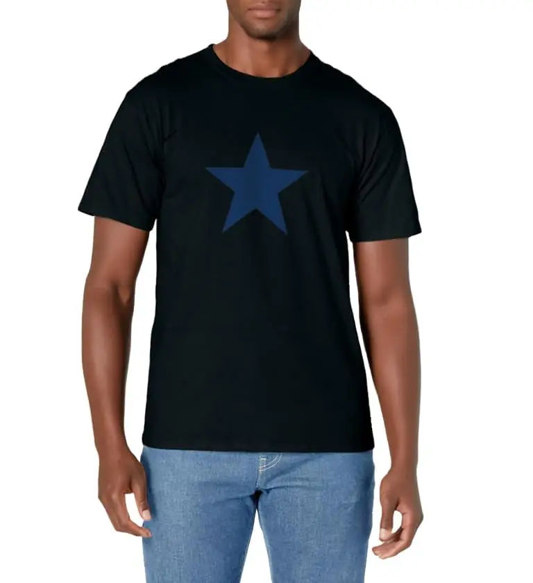 Men's casual, comfortable and fashionable blue pentagram star shaped pattern T-shirt