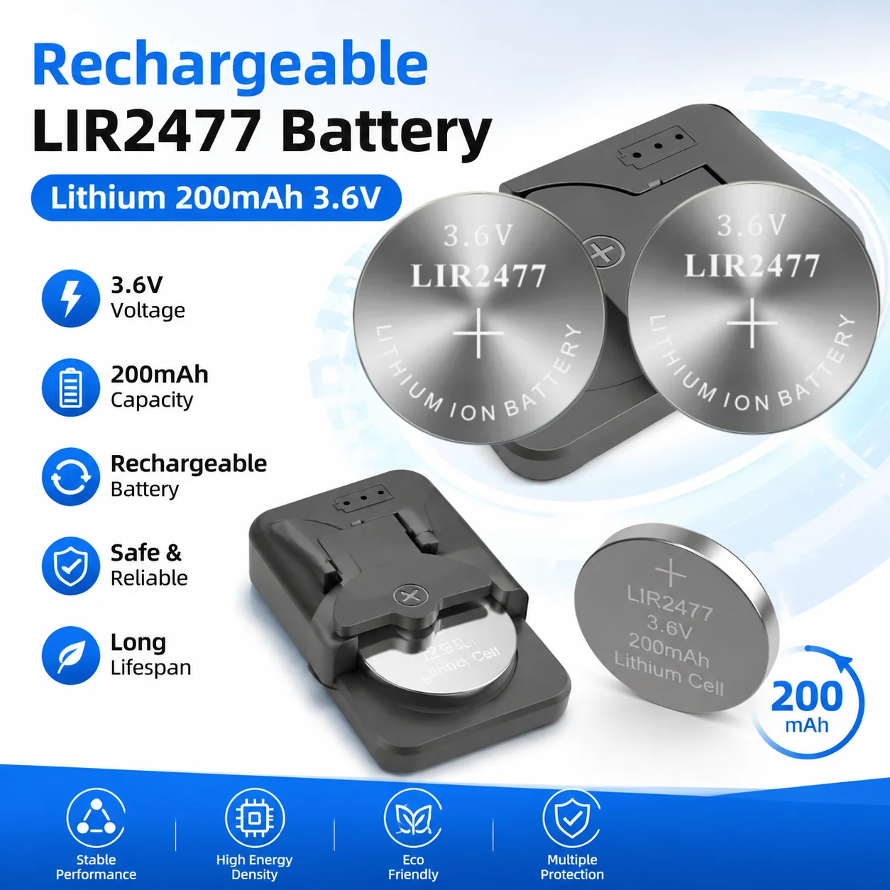 1-10 Stück Wiederaufladbare LIR2477 Lithium-Batterie 200mAh 3,6V 2477 Wiederaufladbare Knopfzellenbatterie CR2477 für Uhren und Taschenrechner