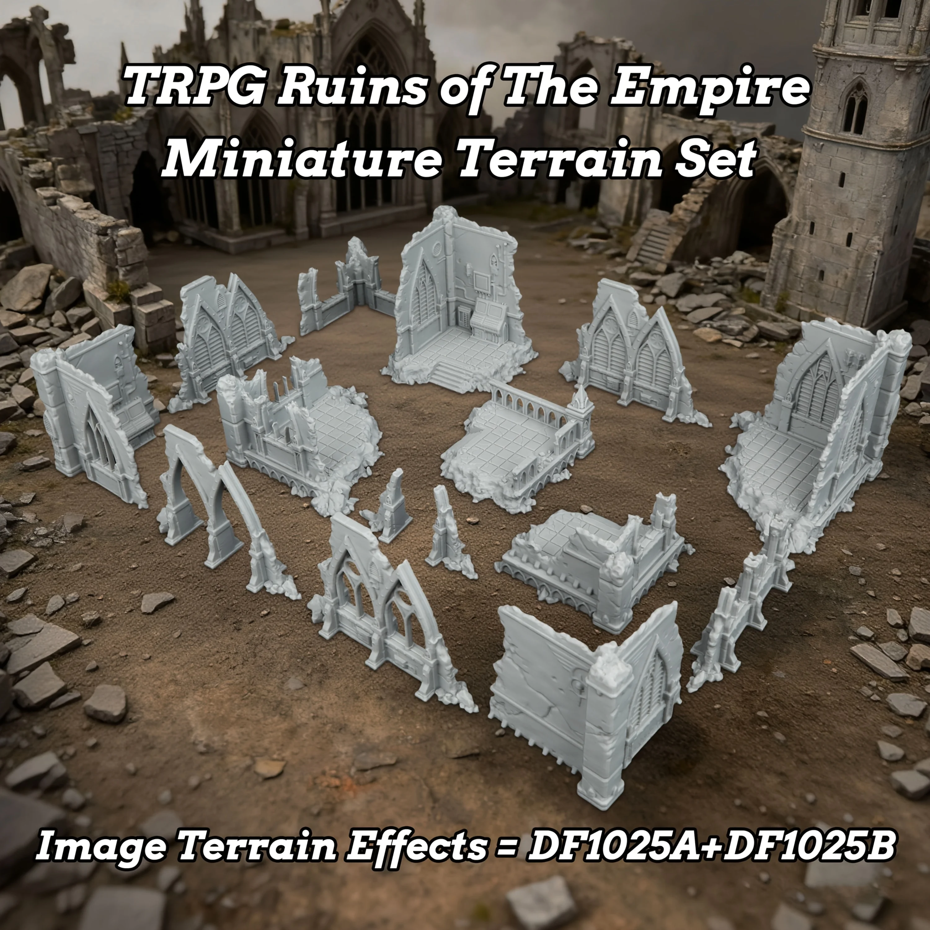 Fantasy Sci-Fi Mini Ruined City Terrain Set | Modular Ruins Wall for TRPGs | Easy-Setup Ruins for Expansive Game Board Layouts