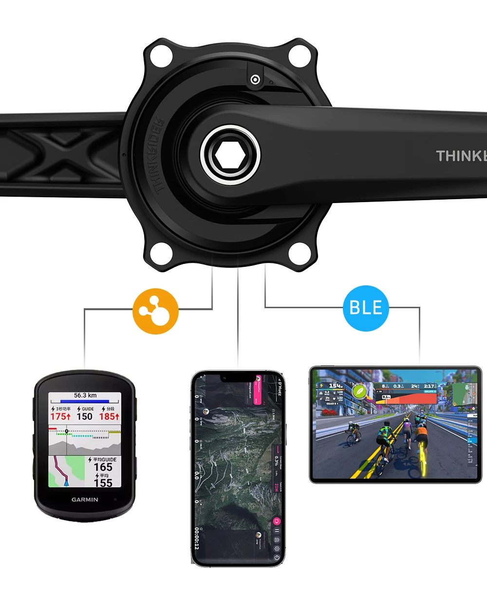 ThinkRider PP5 Leistungsmesser-Set 4 Bolzen 110BCD 24mm Trittfrequenz-Pedal-Ausgleich Ant Stahlspindel 7075 Kurbelgarnitur Kettenblatt für Shimano – Detail 11