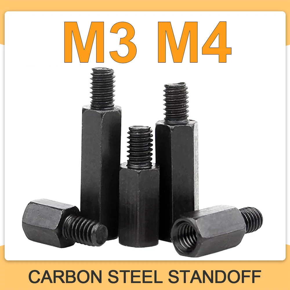 M3 M4 Motherboard PCB Standoff Spacer Pillar Hex Stud Iron Isolation Chassis Connection Support Column Screw Black Carbon Steel