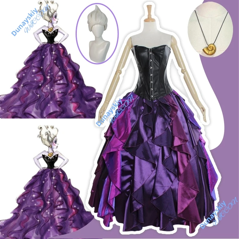 

Комплект костюмов для косплея Урсулы, платье русалки со шнуровкой, корсет, парик, готический, идеально подходит для Хэллоуина, аниме, мяч, ролевые игры