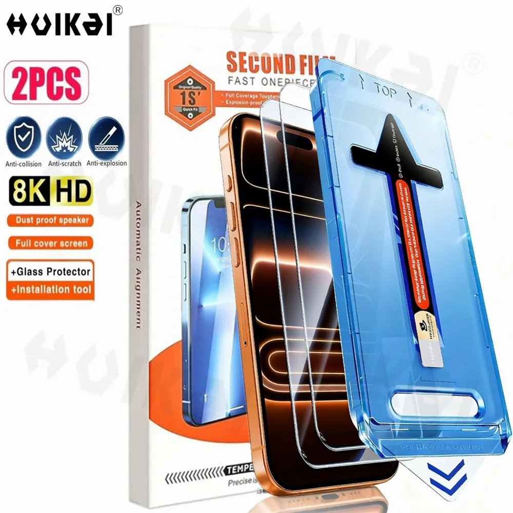 

2 упаковки для IPhone 17 Pro Max 16 Pro Max Защитная пленка из закаленного стекла для экрана с автоматическим удалением пыли Установка без пузырьков HD Clear