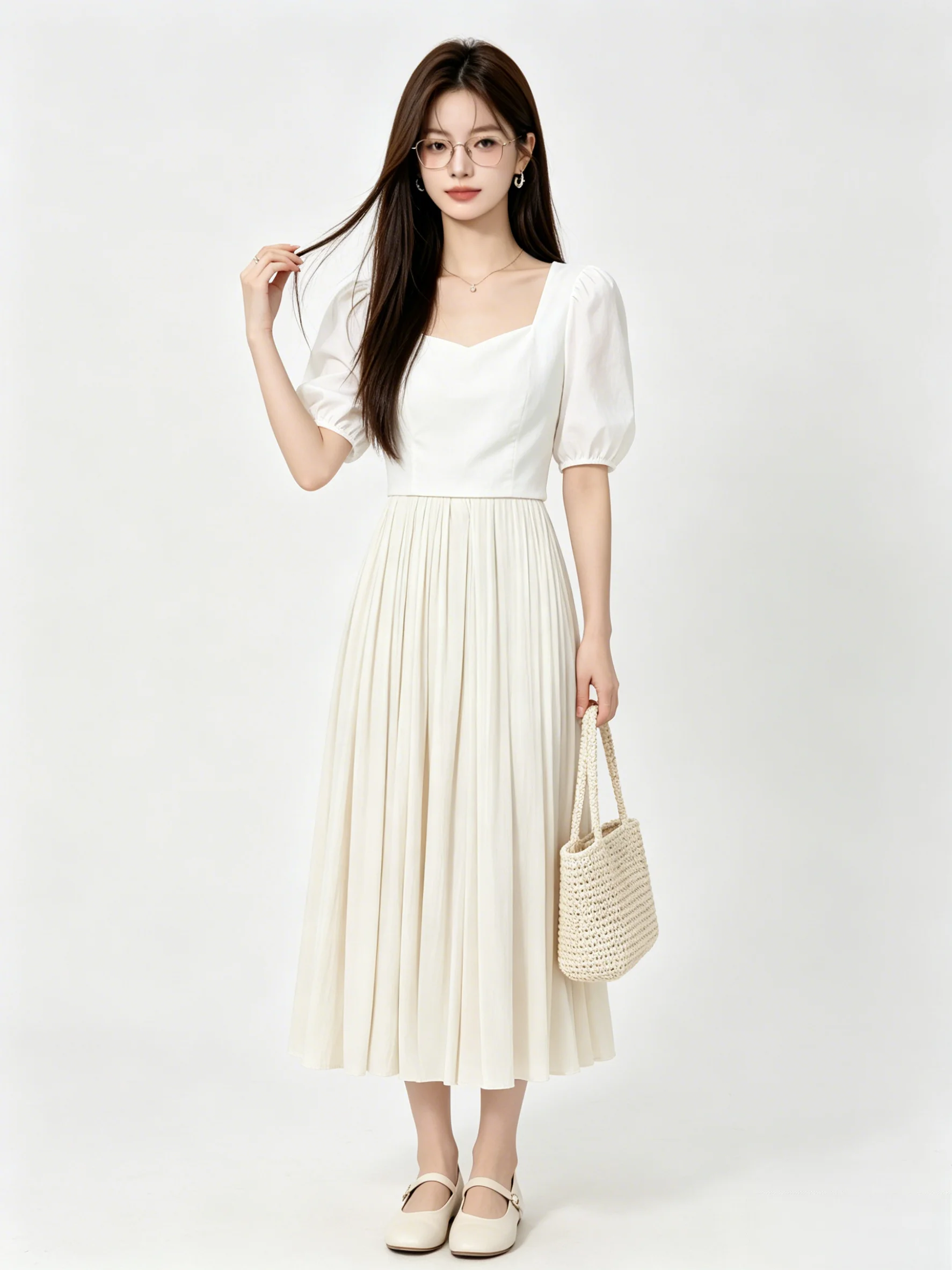 

Korean Gentle Pleated Design Drapey Elastic Waist Skirt Skin-friendly Breathable Summer Versatile Age-defying