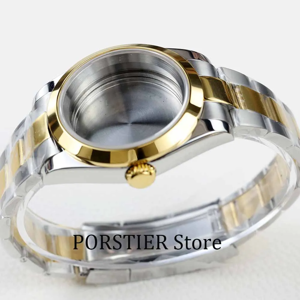 36/39mm rose gold NH35 watch cases sapphire glass stainless steel polish bracelet fit NH35 NH36 movement 28.5 dial datejust case