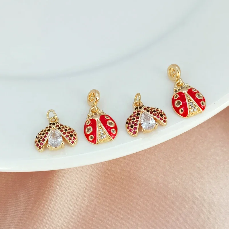 

14K Gold-plated, Inlaid with Colored Zircon and Oil-dripping Beetle Pendant, Handcrafted DIY Accessory Material Pendant