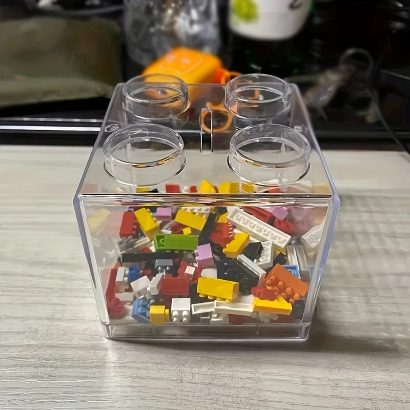 กล่องเก็บของรูปทรงตัวต่อสร้างสรรค์ 5 ชิ้น สำหรับของเล่น โถเก็บเงินแบบสร้างสรรค์ กล่องเก็บเหรียญแบบซ้อนได้ โปร่งใส