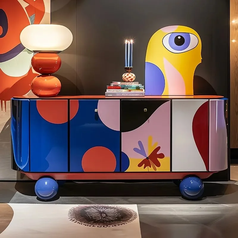 Dopamine painted side cabinet, creative high-end modern, aesthetic decorative storage cabinet