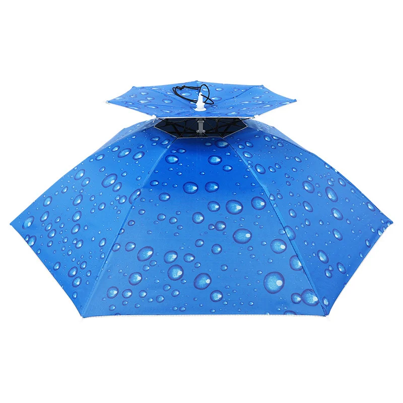 Parapluie double couche monté sur la tête pour hommes et femmes, pare-soleil, chapeau en peau aérienne, équipement de pluie, pêche, extérieur