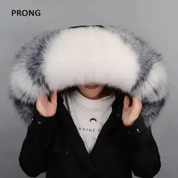 Large Size Fur Collar Real Fox Fur Collar For Women Coat Jacket Hat Striped Winter Ladies Scarf Shawl Femal Neck Cap Warm Collar