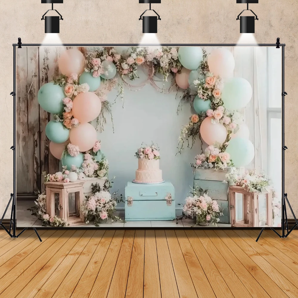 

Spring Floral Easter Photography Backdrop Vintage Flower Wall Wood Door Bookshelf Luggage First Travel Kids Birthday Background