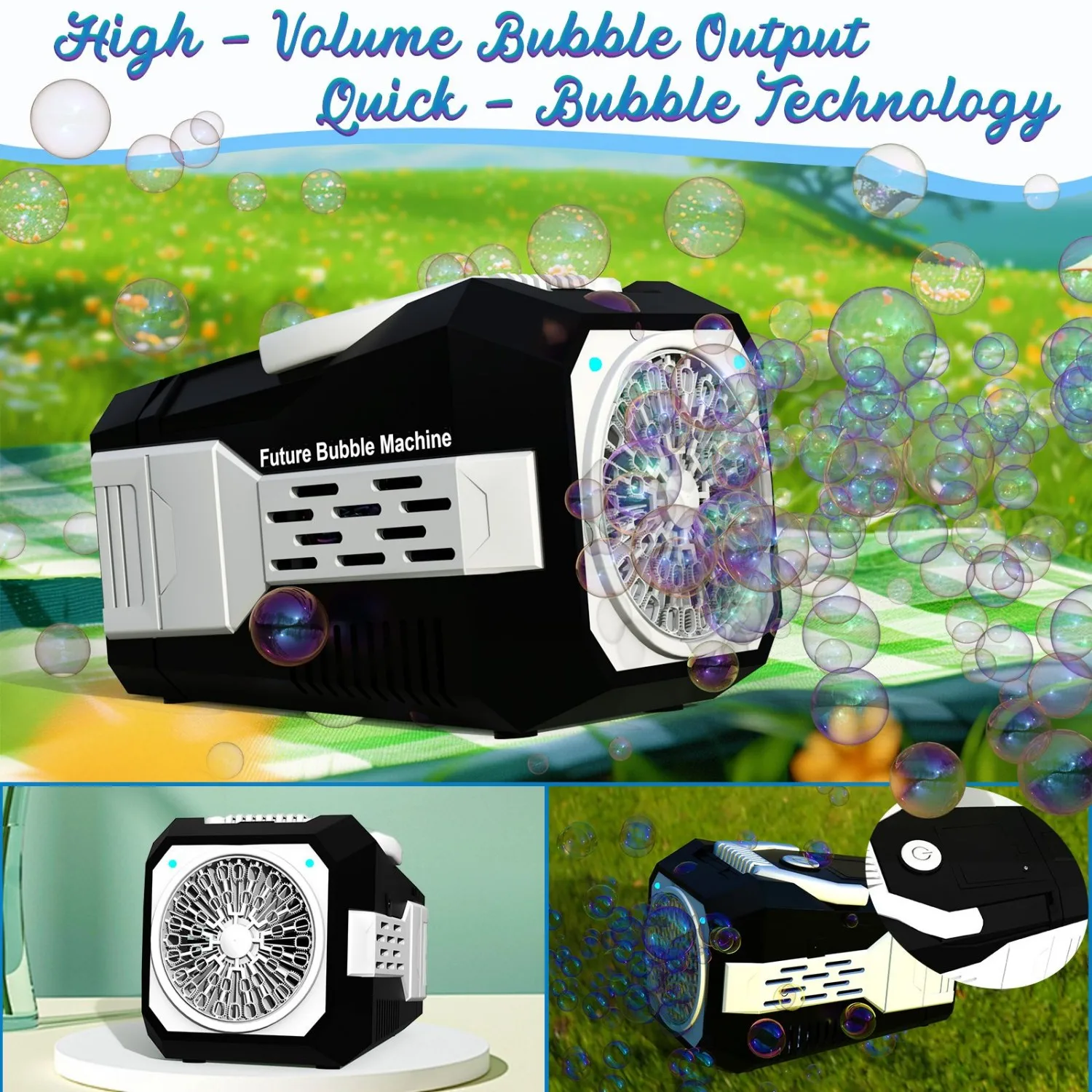 Automatic Bubble Machine | Fast-Blowing 20000+ Bubbles/Min | Plug-in/Battery Powered | 10X Solution for Birthday Parties & Nurse