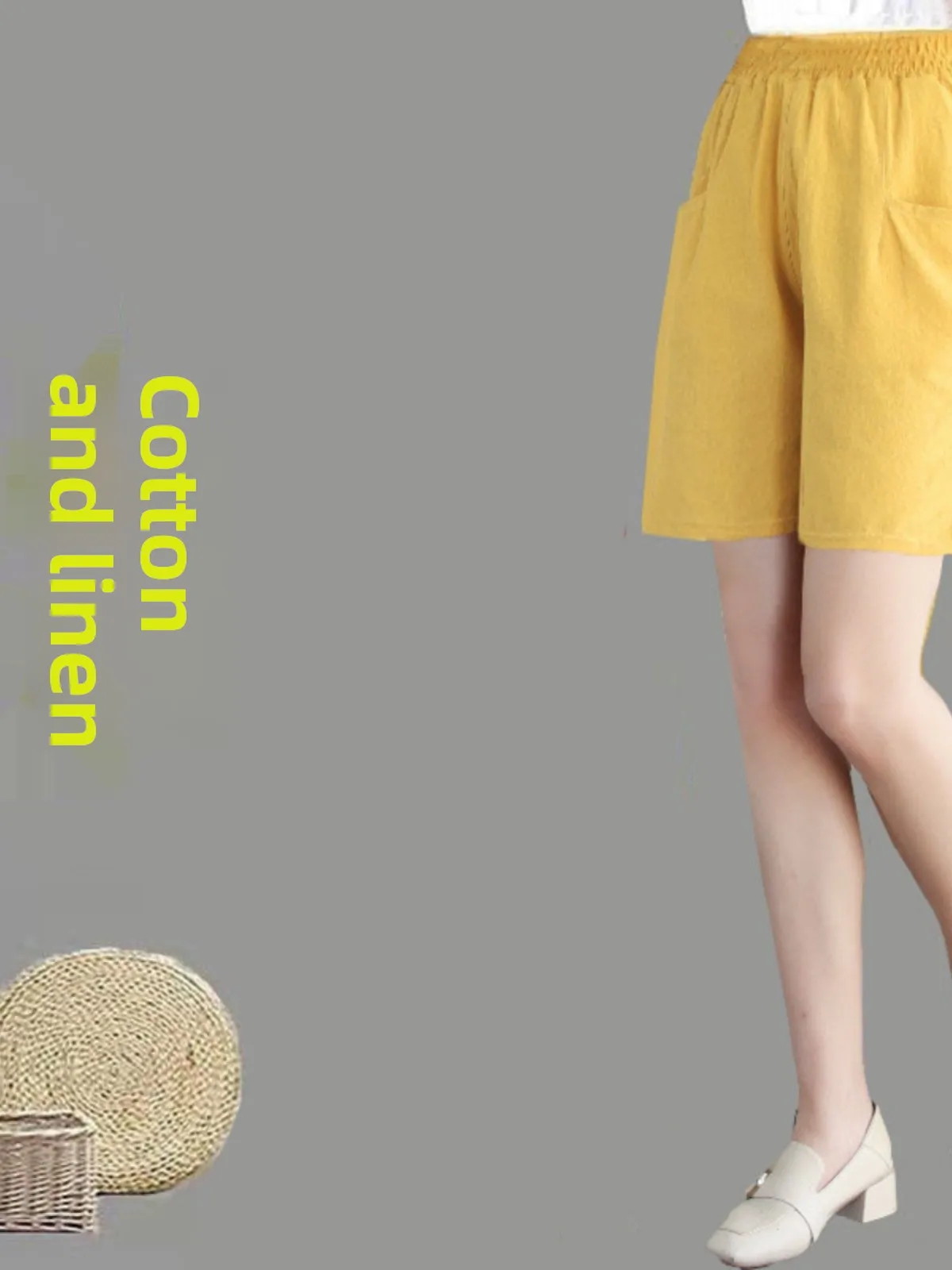 Plones cortos de pierna ancha de lino y aodón para verano, plones cortos informs finos de cintura alta, plon...