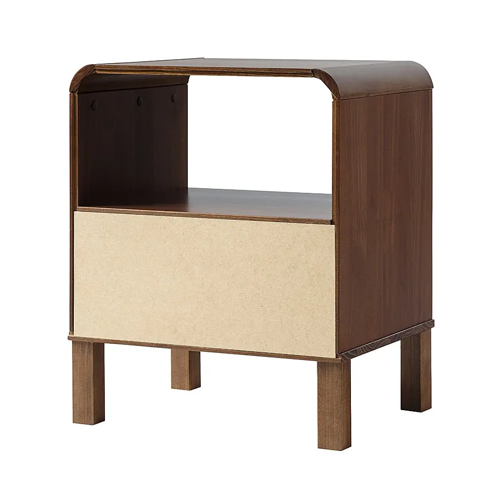 Modern Curved-Frame 1-Drawer Solid Wood Nightstand