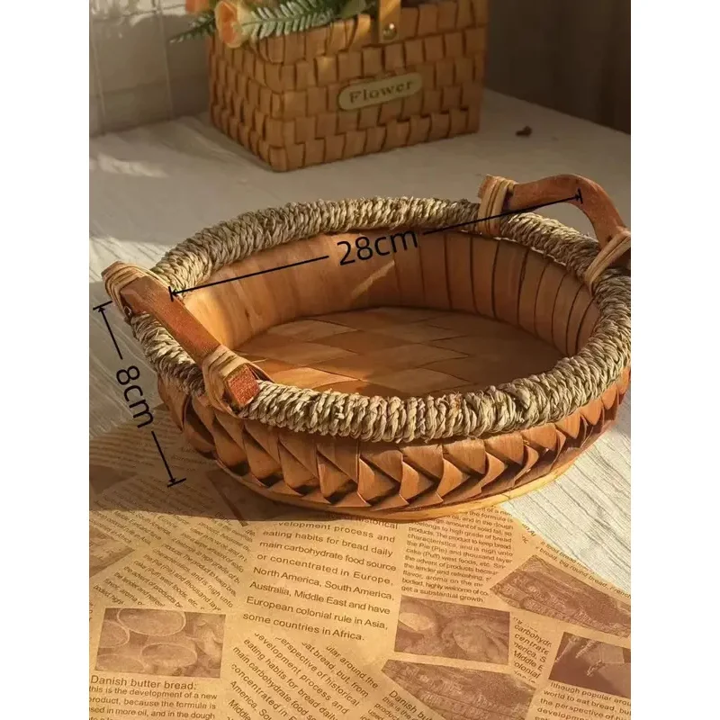 

Многофункциональный плетеный поднос из ротанга для пикника, продуктов, фруктов, овощей, цветов, органайзер для хранения для дома, кухни, рабочего стола