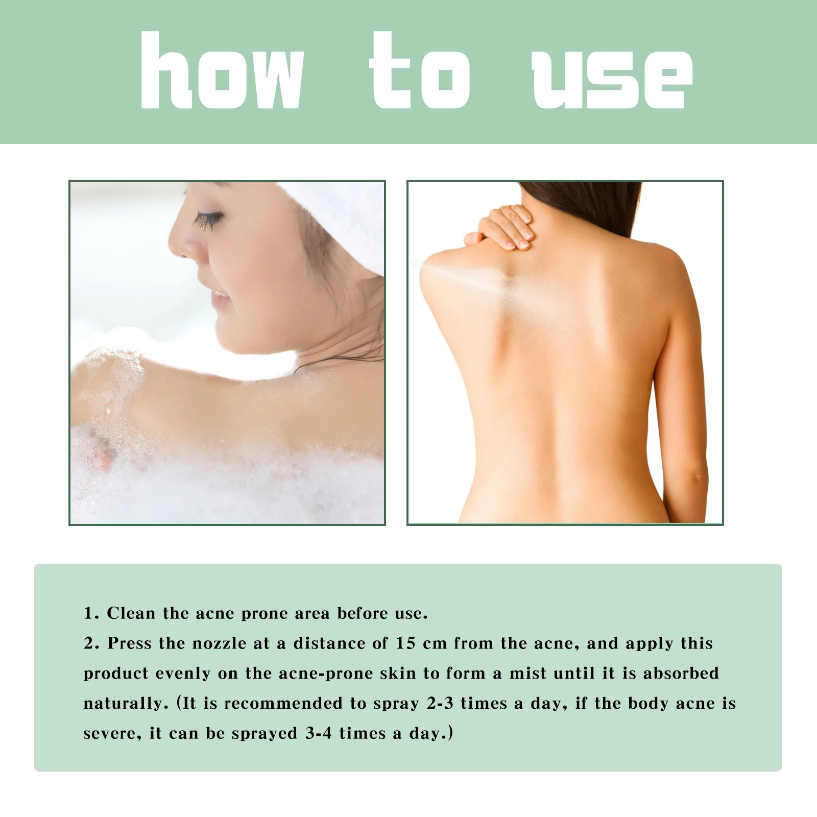 Back Acne Treatment Spray Salicylic Acid Fade Acne Mark Repair Pimple Spot Shrink Pore Moisturizing Soothe Body W-hitening Serum