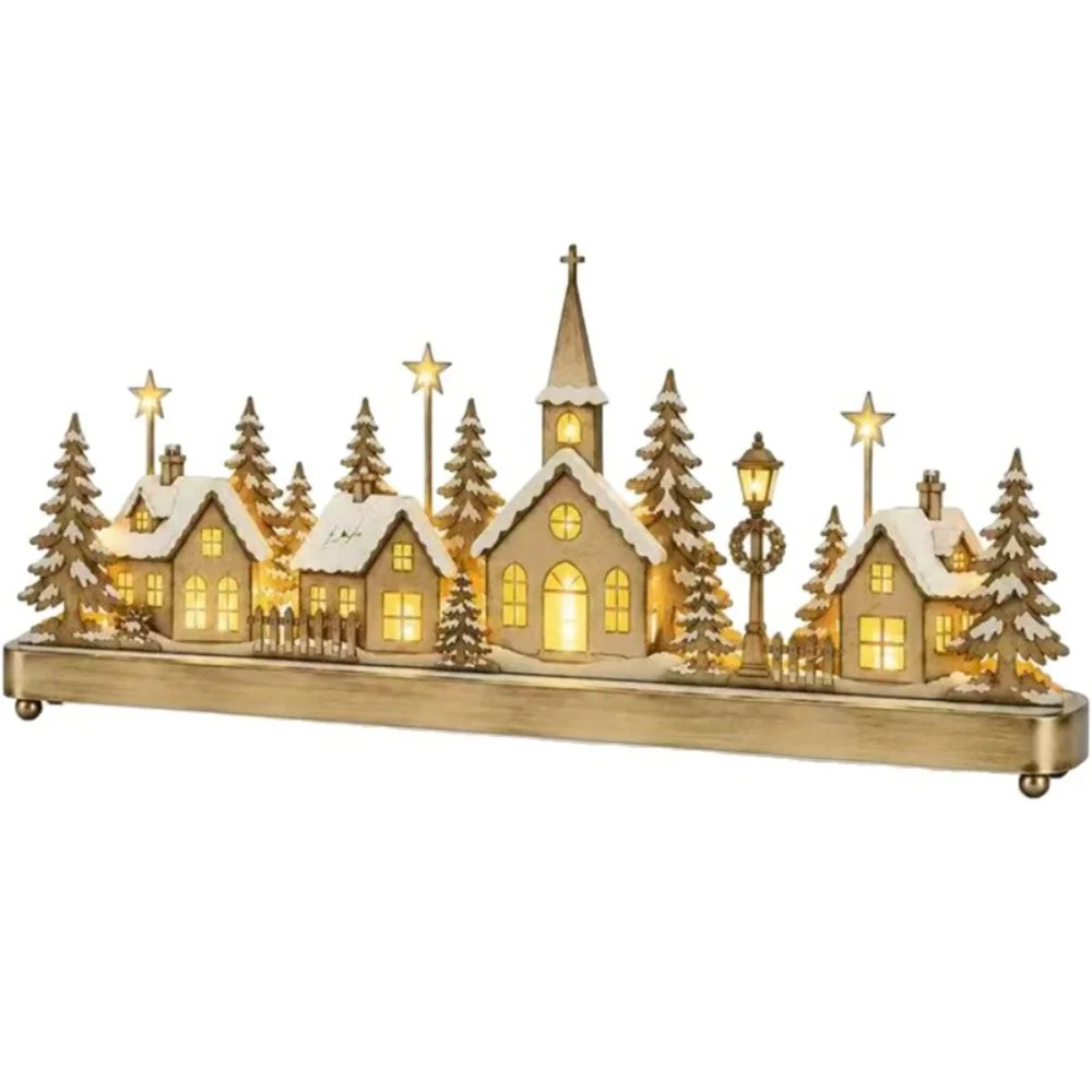 Wooden Christmas Village Lighted Mini Lighted Christmas House Micro Landscape German Style Christmas Figurine Home Decor