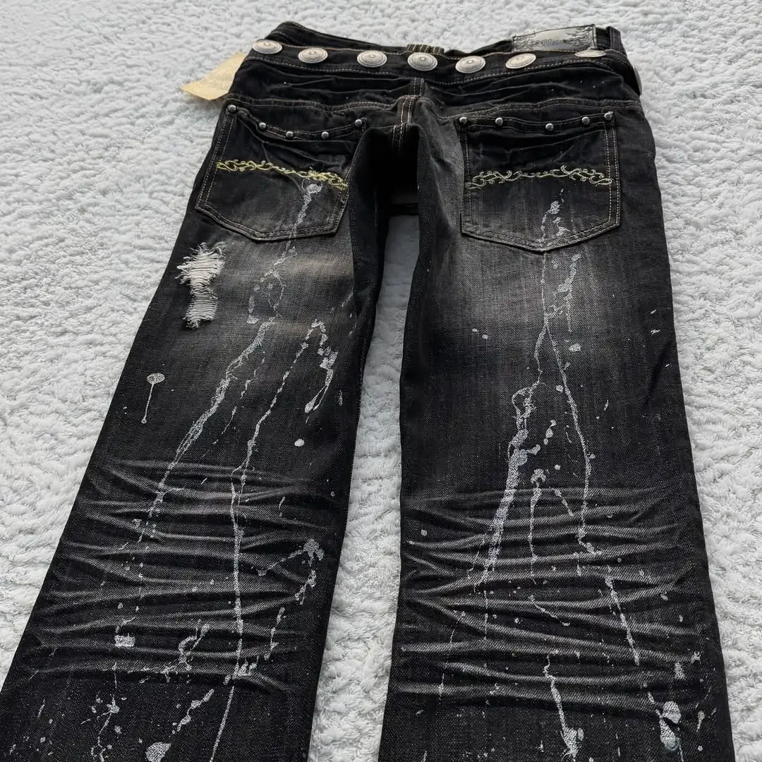 Jeans causali a doppia vita alla moda da uomo American Street Jeans larghi hip-hop neri a gamba larga Jeans punk gotici unisex