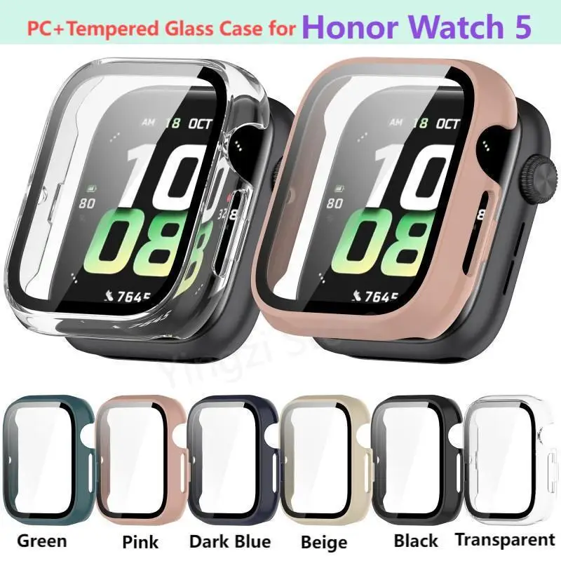 PC+Tempered Glass Case for Honor Watch 5 Smart Watch Strap Protective Cover Bumper Honor Watch5 Screen Protector Accessories