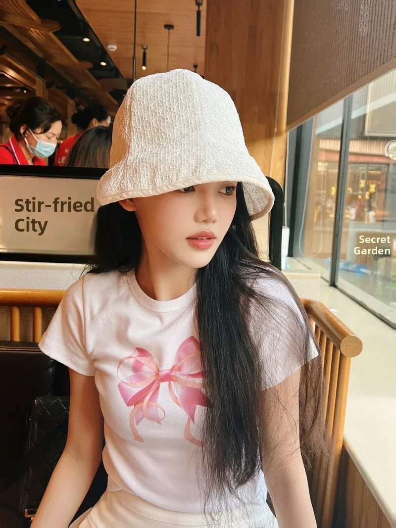 

Spring 2024 round Ne Printed ort Sve T-irt Women's Ballet Ribbon Top Cotton Casual Straight Cut Summer Faion