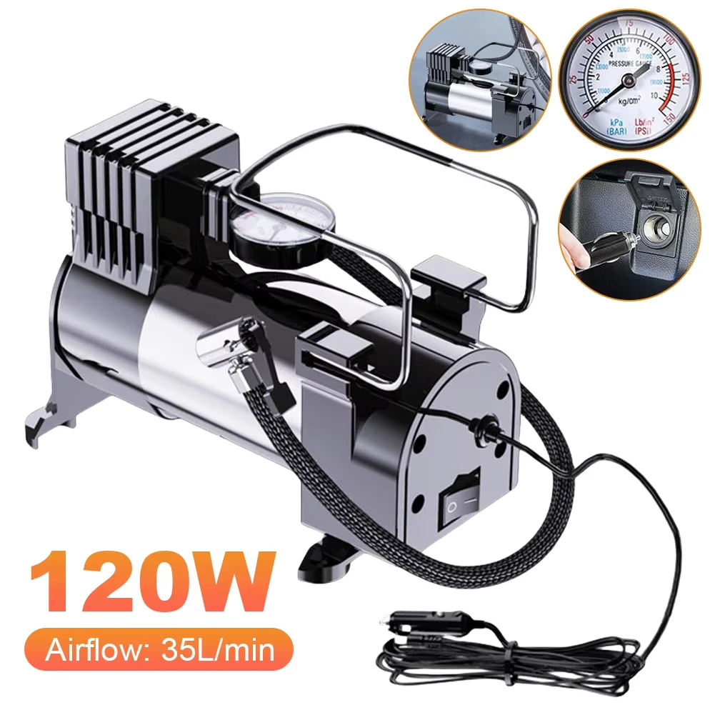 DC12V 120W Portable Automotive Inflation Pump Dual Purpose Heavy Duty Car Tyre Inflator Pressure Tire Inflation Air Compressor