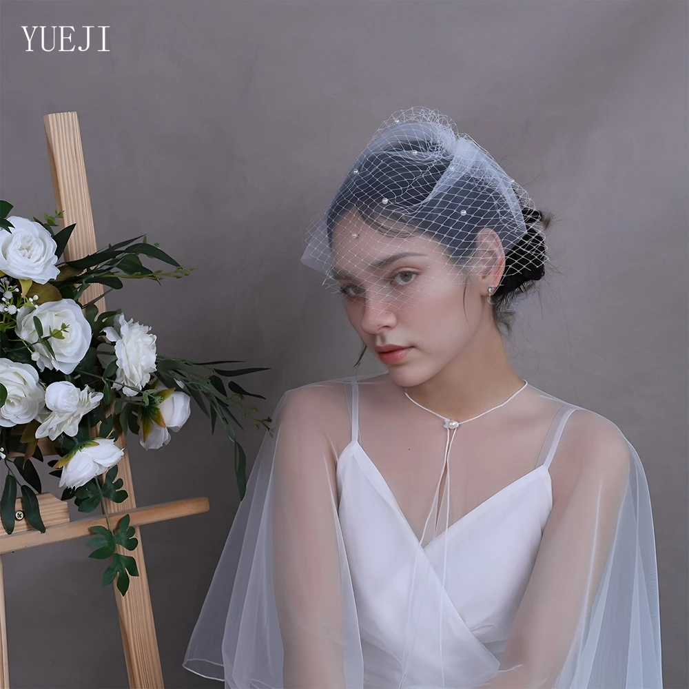 YUEJI Double Beaded Elegant Bridal Veil Wedding Party Accessory Birdcage Vestidos De Novia With Comb YJA01