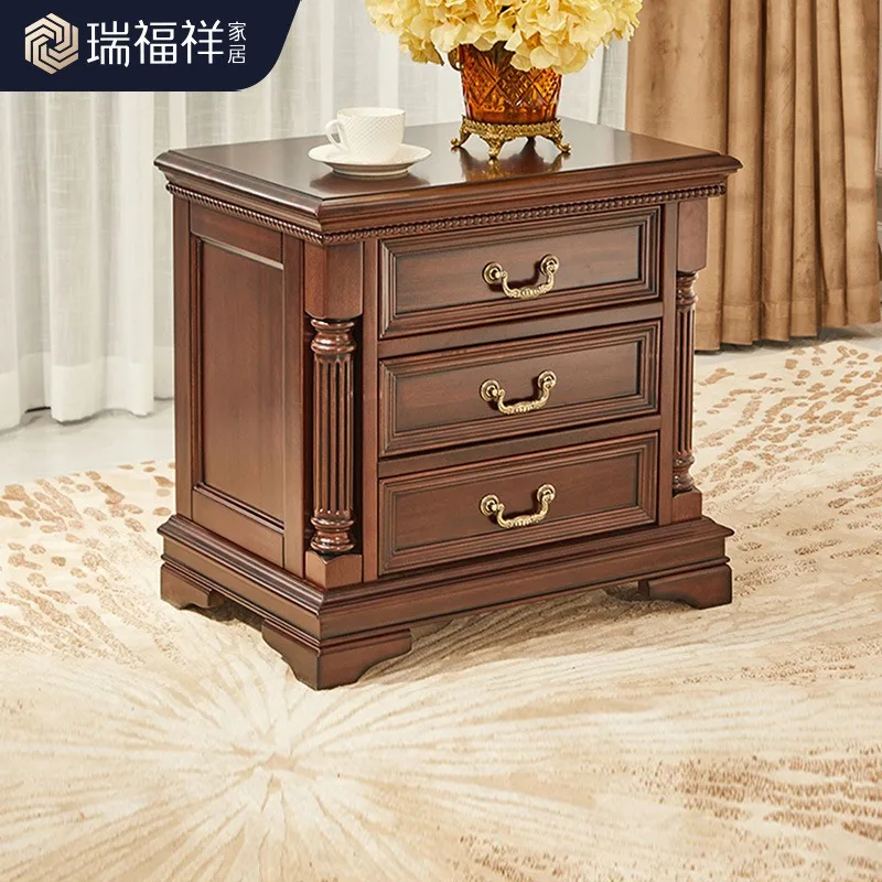 Ruifuxiang furniture all solid wood bedside table light luxury bedroom storage small cabinet American three-pump bedside table C
