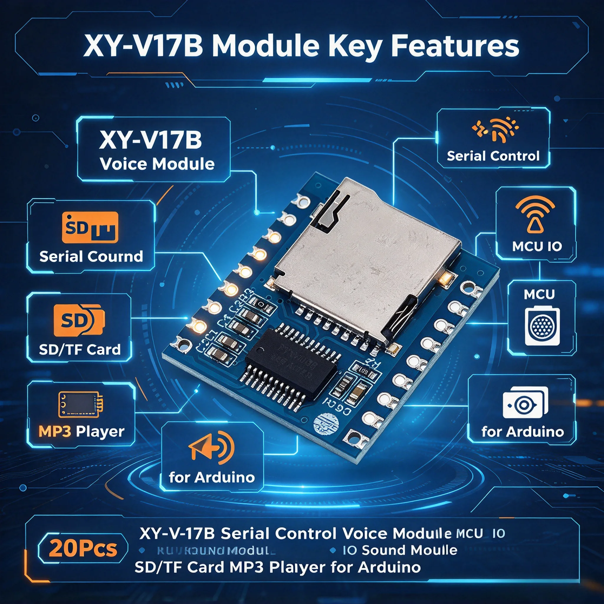 20Pcs XY-V17B Voice Playback Module Serial Control MCU IO Sound SD/TF Card MP3 Player Arduino DIY