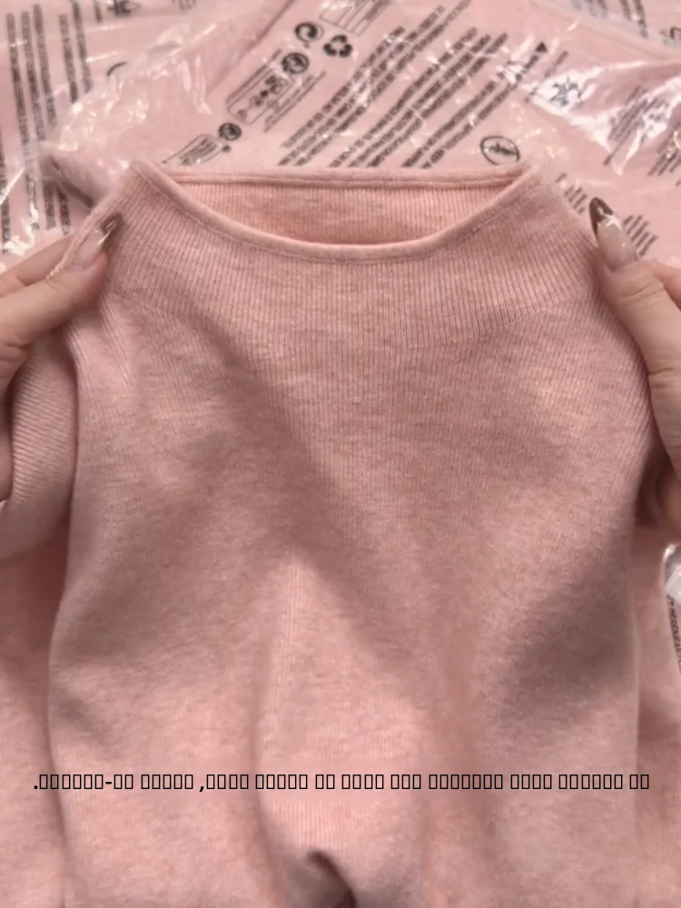 

Women's Slim Fit Knitted Sweater f High Collar Inner Wear Pink Color Casual Sle Winter Season Breathable Soft Fabric