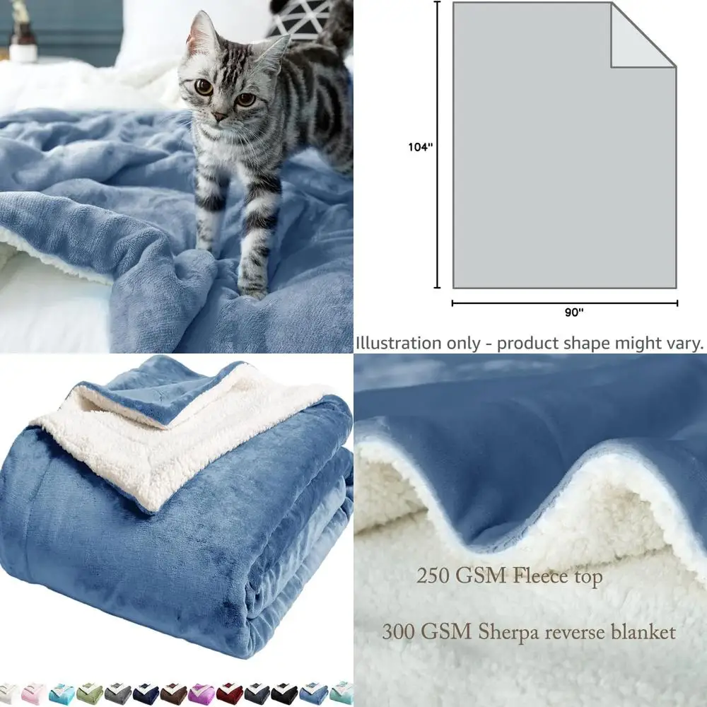 

Двойное флисовое одеяло из шерпы, ультрамягкое плюшевое уютное пушистое бархатное двустороннее покрывало из микрофибры (голубой, 65x90 дюймов)