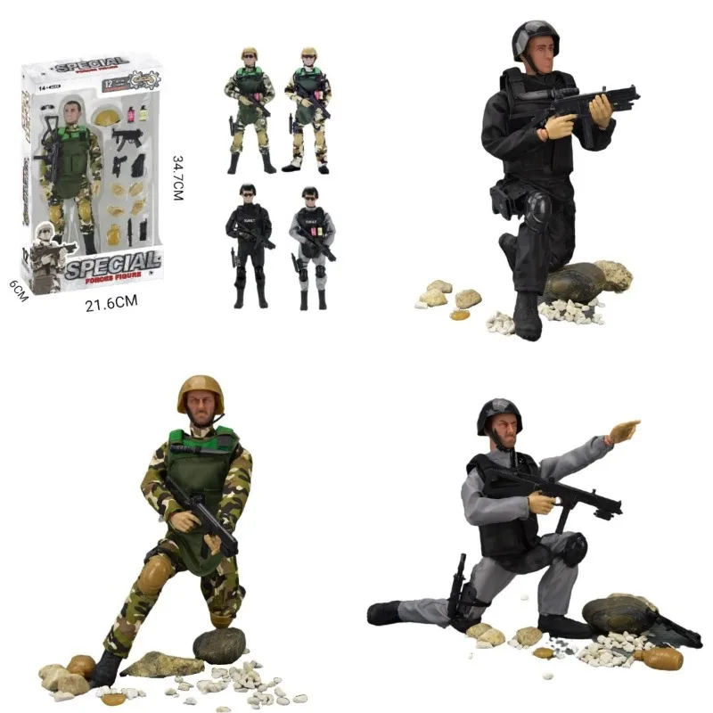 1/6 skala SWAT latające tygrysy zespół pustynny kamuflaż zestaw broni wojskowej figurki Model zabawki dla 12 "lalka ozdoba prezent