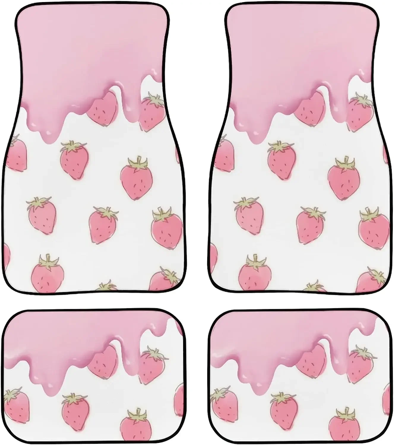 Pink Car Floor Mats Set Foot Mat Strawberry Ice Cream All Weather Universal Fit for Auto Cars Sedan Automotive Interior