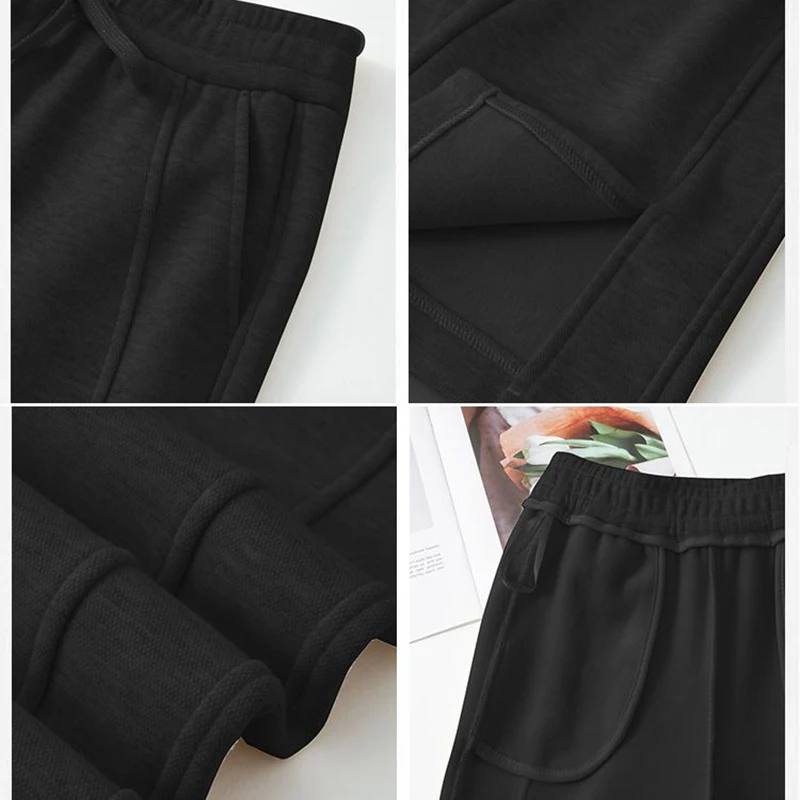 2025 أنثى عالية الخصر فضفاض رقيقة Sweatpants سيدة الكلاسيكية الصلبة جرس أسفل بنطلون المرأة موضة عادية مستقيم الساق السراويل