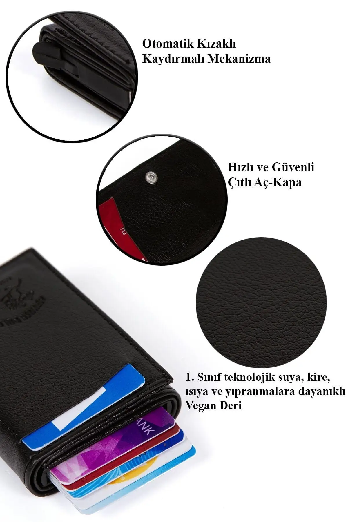 Tarjetero con mecanismo de aluminio y cuero, billetera con compartimento deslizante para billetes, negro, elegante, útil, seguro, entrega 2022trend