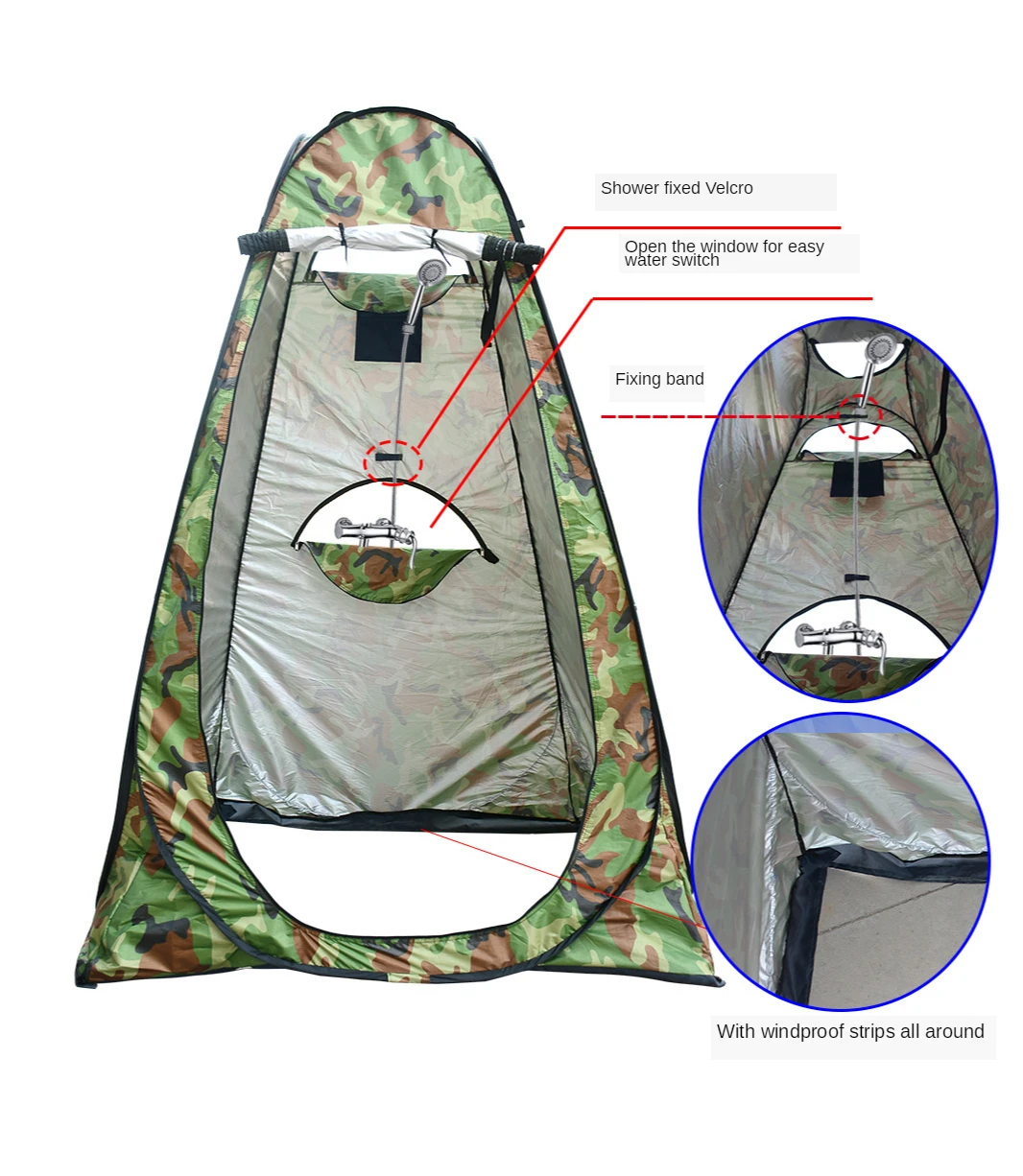 Camping Tent Three Windows Waterproof Silver-Coated Quick Automatic Openning Outdoor Shower Tent Toilet Changeable Mobile Tent