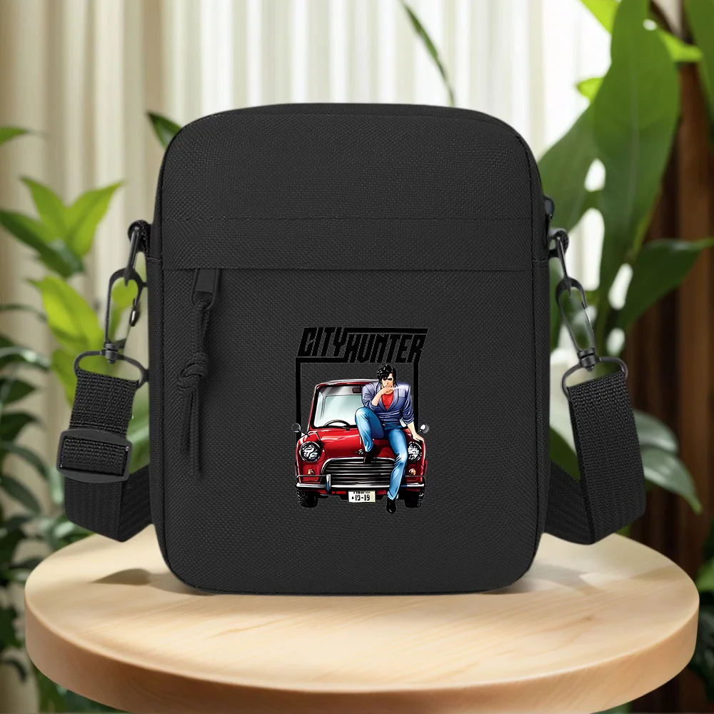 Hunter sitting red car front Men Crossbody Bag Single Shoulder Women Cartoon Anime Film Printing Design Unisex