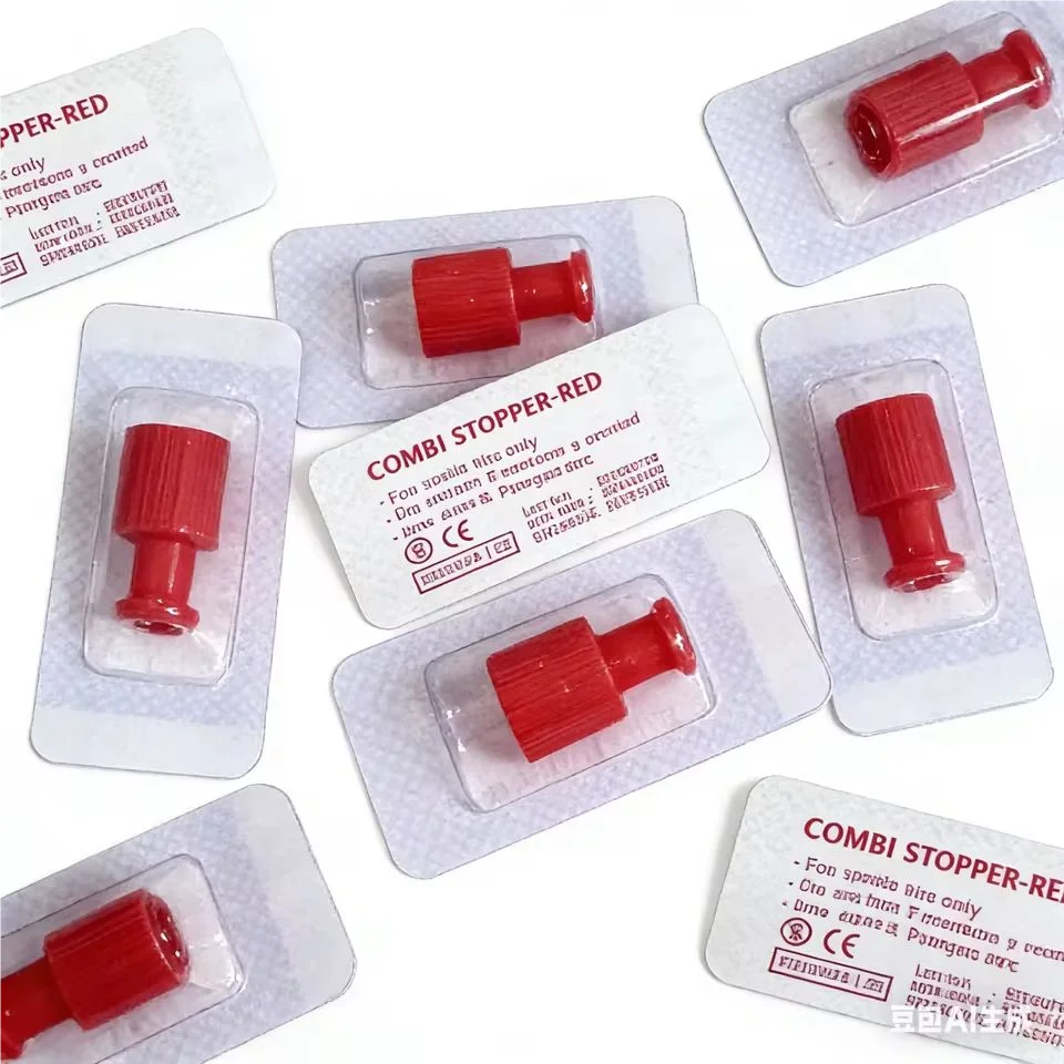 Disposable Red Combi Luer Lock Cap Sterile EO Medical Stopper for Syringe Infusion Tubing Three-Way Valve End Cup