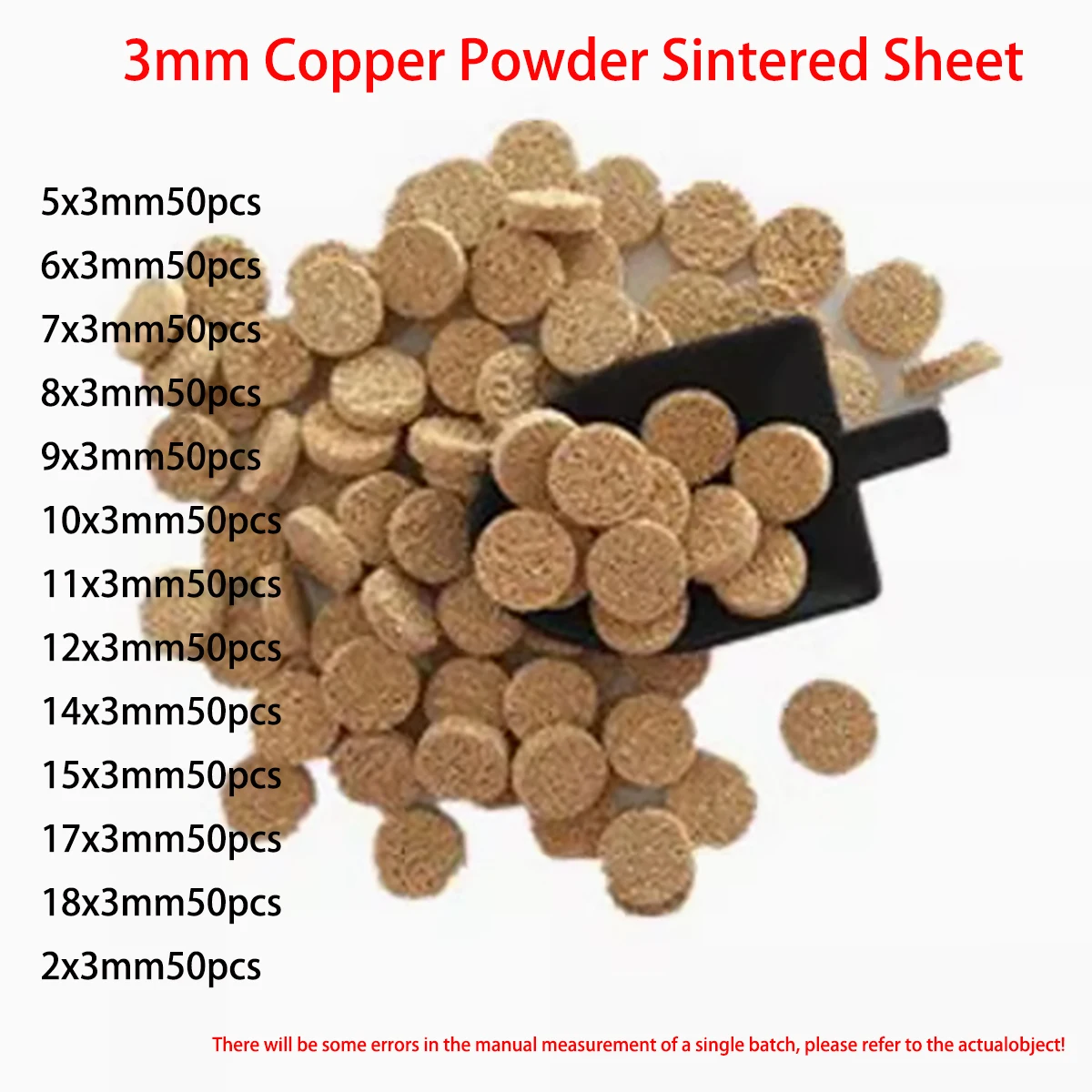 50Pcs Copper Sintered Air Filter, 3mm Thick 2-18mm Diameter Circular Filter Element