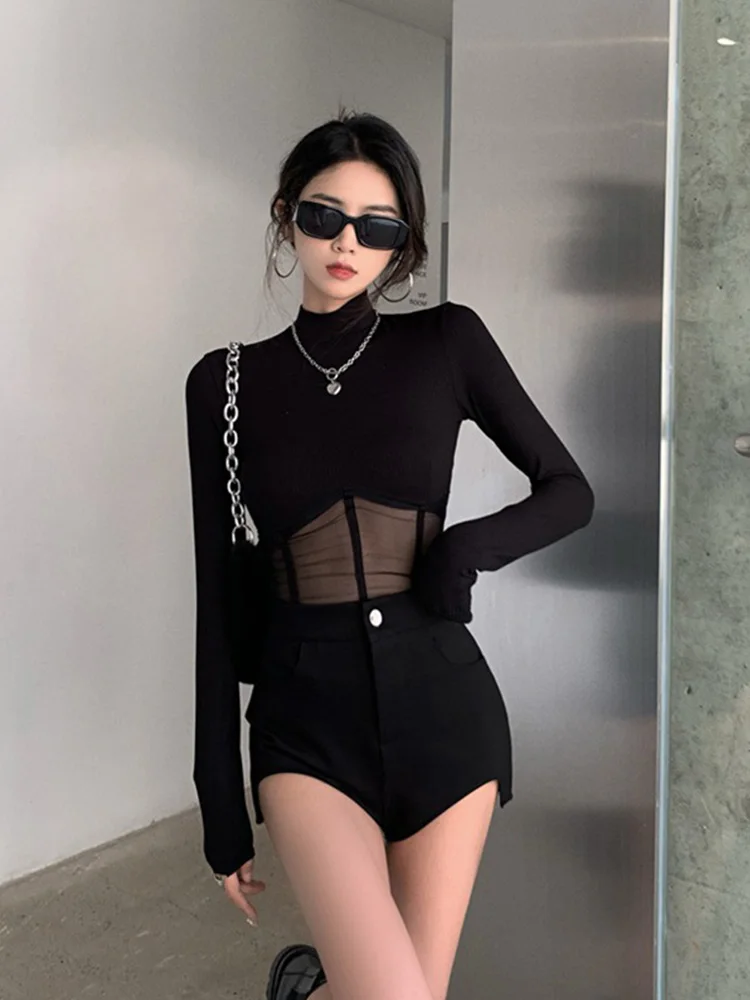 Summer Women T Shirt  Woman Clothes Long Sleeve Tops Spring Black Slim Tshirt Female Crop Top Tee Sexy Skinny Y2k