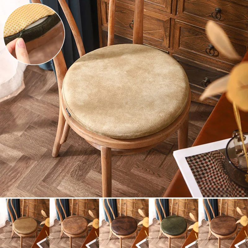 

Universal Double-sided Seat Cushion Anti Slip Breathable Suede Skin Friendly Circular Seat Cushion Retro Style Memory Cotton