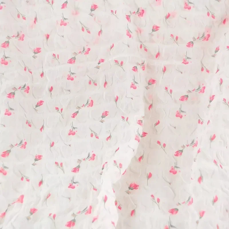 Floral Embossed Bubble Chiffon Fabric for Slightly Translucent White Shirt Dress Fabrics By The Yard Cloth Diy Sewing Material