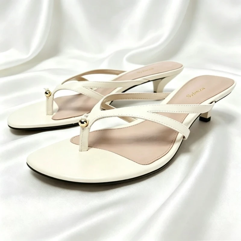 Sexy Metal Detail Beach Flip Flops Women Cross Straps Luxury Designer Sandals for Ladies Summer Street Style Kitten Slippers